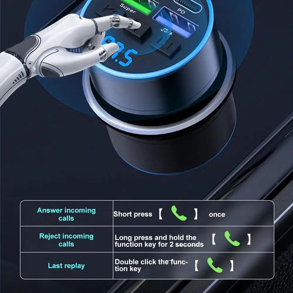Émetteur FM Bluetooth 5.0 avec Chargeur Allume-Cigare et Affichage Digital