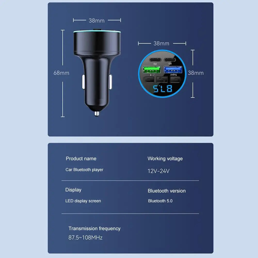 Émetteur FM Bluetooth 5.0 avec Chargeur Allume-Cigare et Affichage Digital