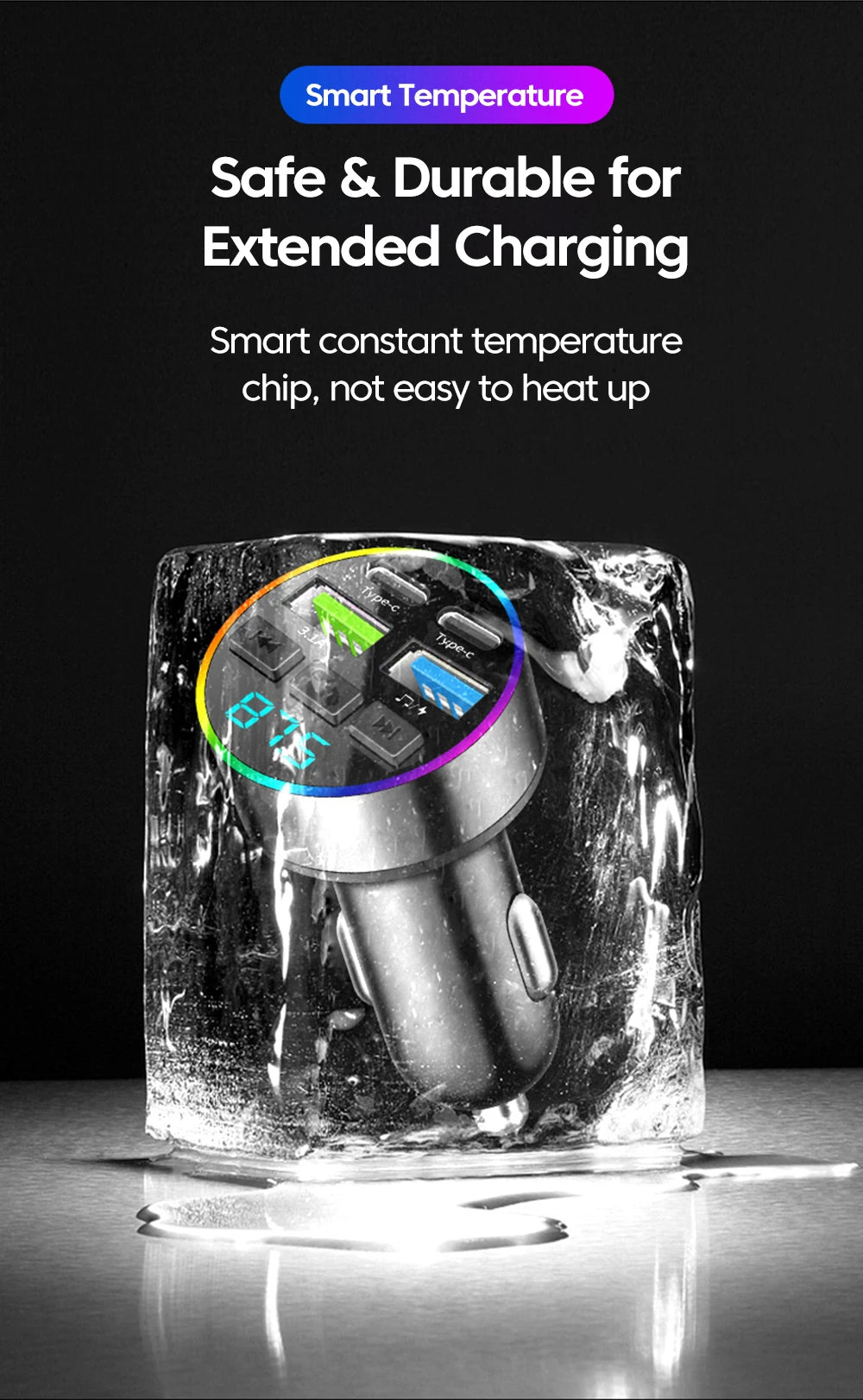 Chargeur Voiture Bluetooth MP3 — 2 USB + 2 PD | Affichage LED