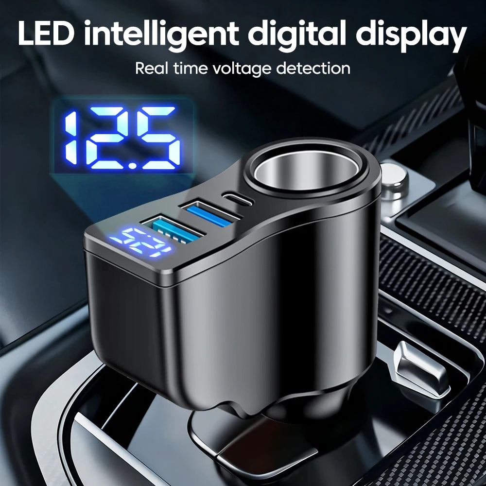 Adaptateur Allume-Cigare 66W – 4 Ports avec Affichage Digital