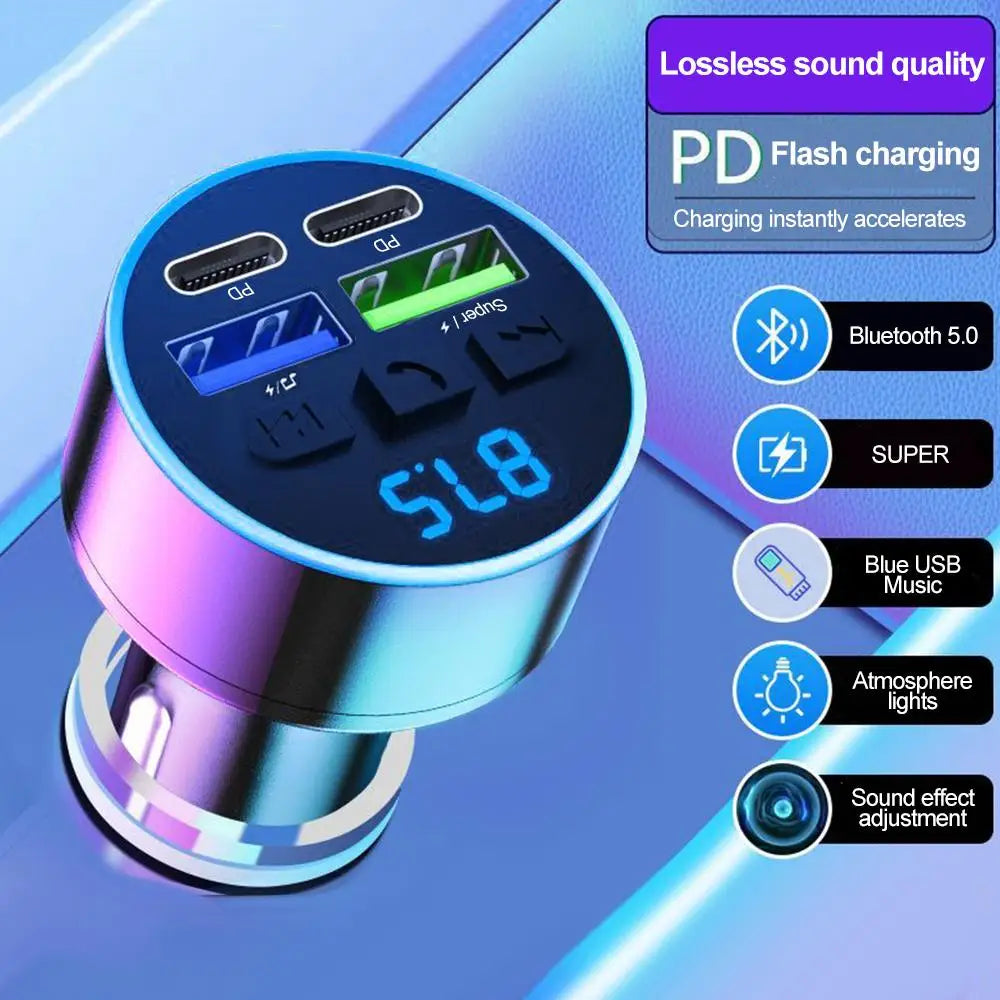 Émetteur FM Bluetooth 5.0 avec Chargeur Allume-Cigare et Affichage Digital