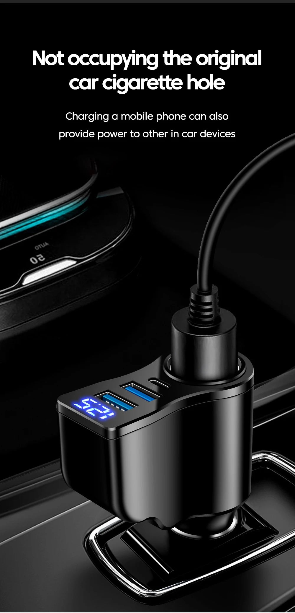 Adaptateur Allume-Cigare 66W – 4 Ports avec Affichage Digital