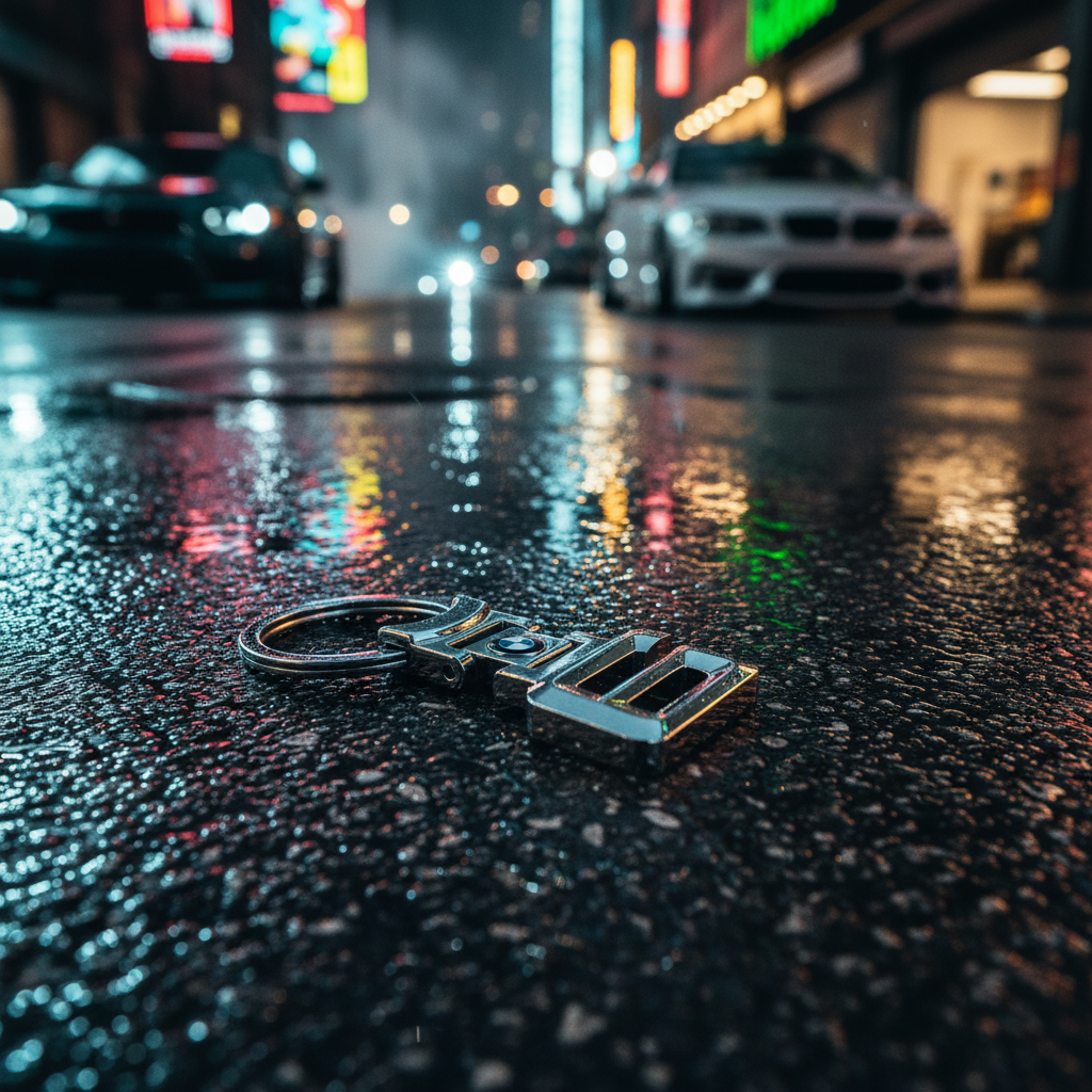 Porte-clé BMW fond asphalte urbain