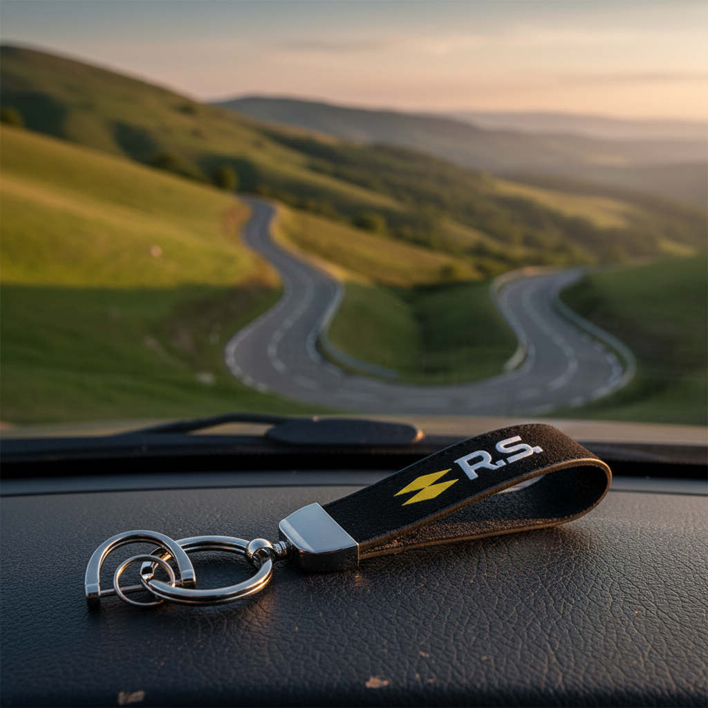 Porte-clé Renault R.S. collines et route sinueuse